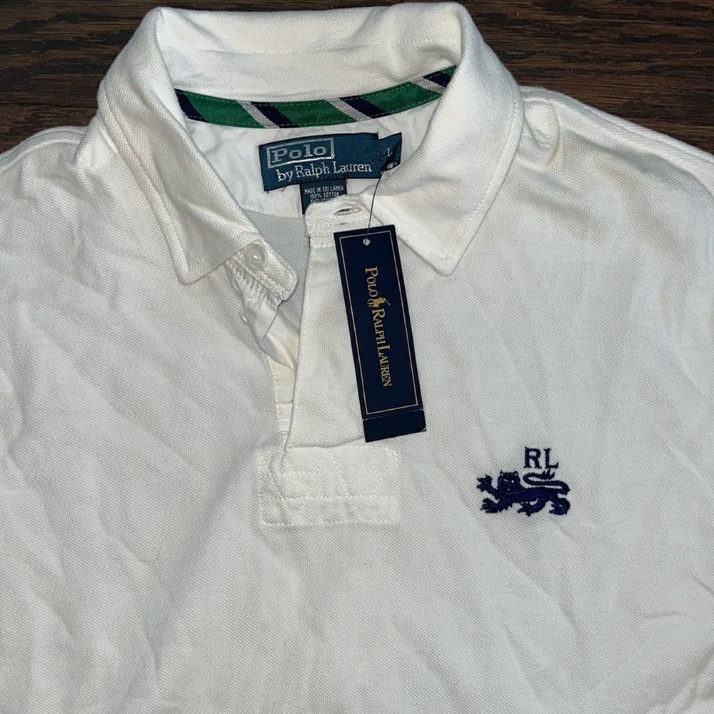 VTG NEW Polo Ralph Lauren Rugby Shirt Mens RL Griffin Lion White Long Sleeve L